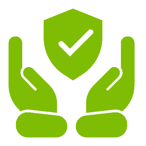 Green hands holding shield with checkmark
