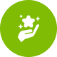 White hand holding a star on green circle