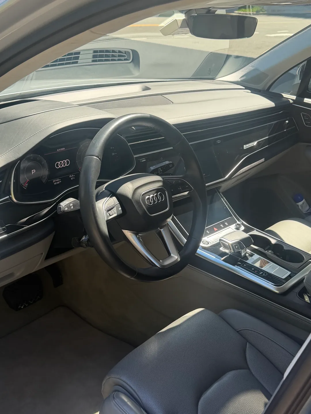 Audi interior with steering wheel and dashboard